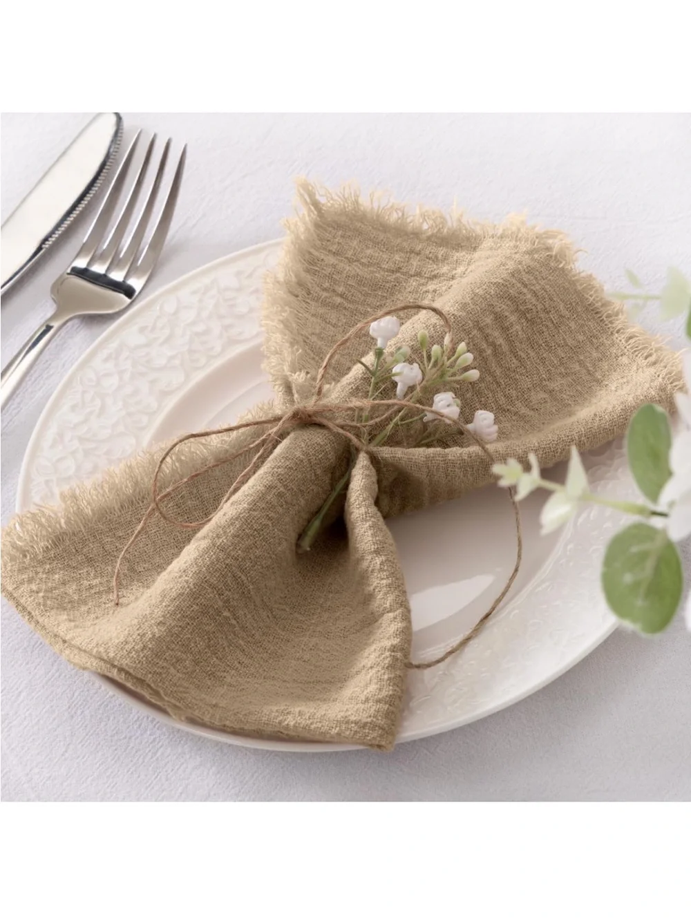 Set of 21 Linen Napkins Caramel Easter Spring Cloth Napkins Washable Fringe